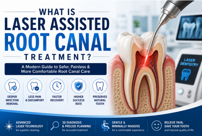 Laser-assisted root canal treatment using advanced dental laser technology for painless infection removal